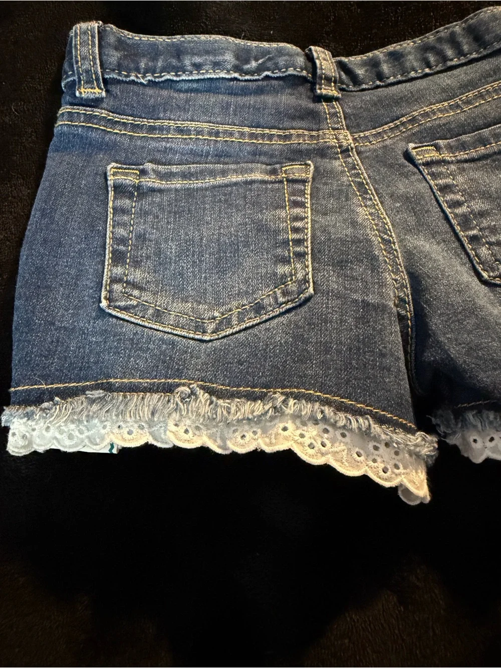 Cat & Jack Girls' Medium Blue Denim Shorts with White Lace Hem